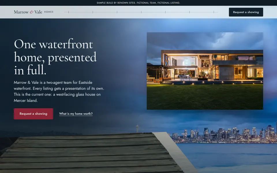 Marrow & Vale Homes website, home page