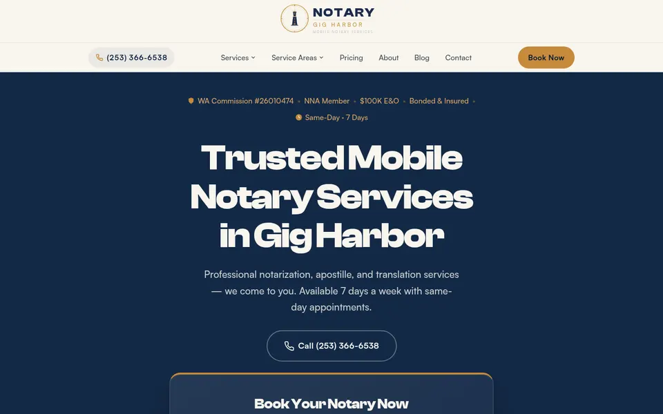 Notary Gig Harbor website, home page