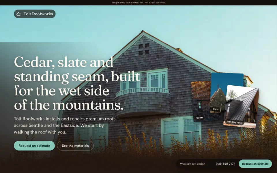 Tolt Roofworks website, home page